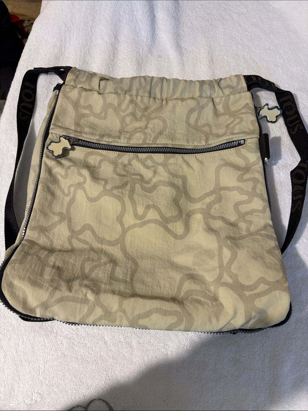 Tous Beige & Black Messenger Bag with Subtle Abstract Pattern